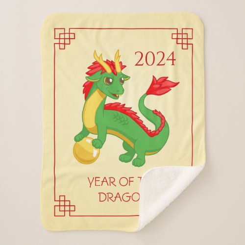 Year of the Dragon 2024 Chinese Zodiac Green Sherpa Blanket