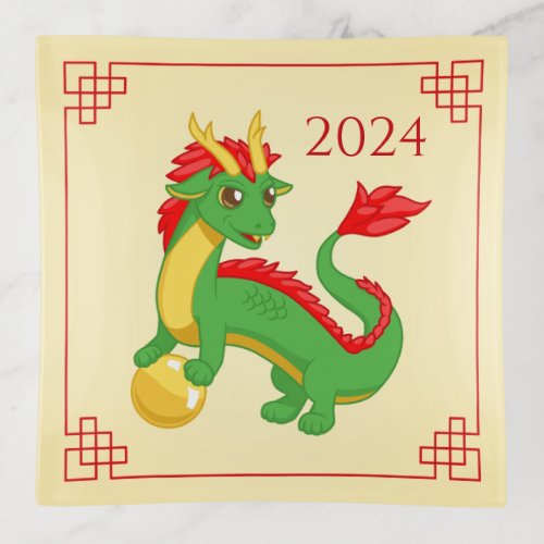 Year of the Dragon 2024 Chinese Zodiac Green Trinket Tray