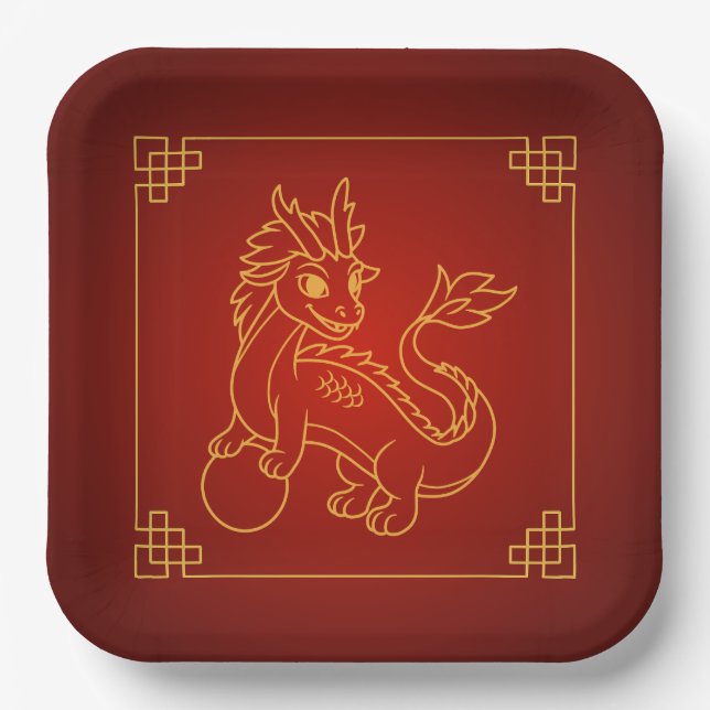 Year of the Dragon 2024 Chinese Zodiac Paper Plates (Front)