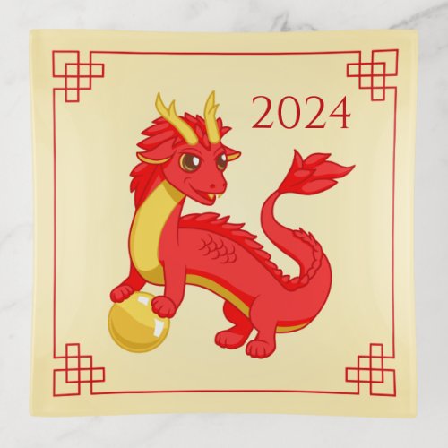 Year of the Dragon 2024 Chinese Zodiac Red Trinket Tray