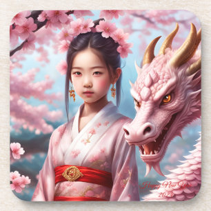 Year of the Dragon 2024 - Girl between Kirschblü Beverage Coaster