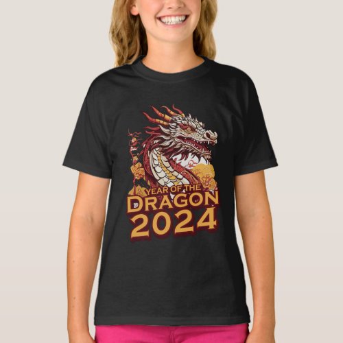 Year of the dragon 2024 girls black Hoody Dragon T_Shirt