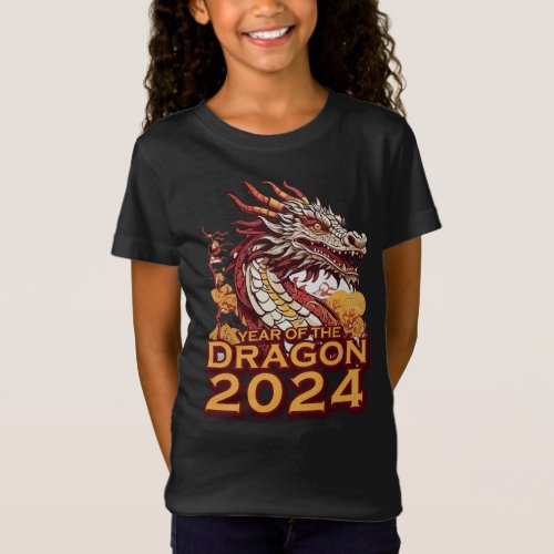 Year of the dragon 2024 girls black Shirt Dragon T_Shirt