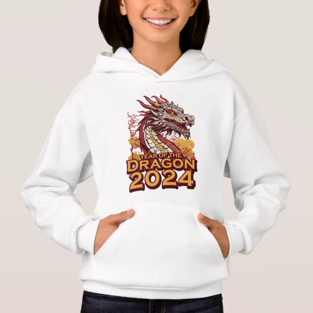 Year of the dragon 2024 girl's white Hoody, Dragon Hoodie (Front)