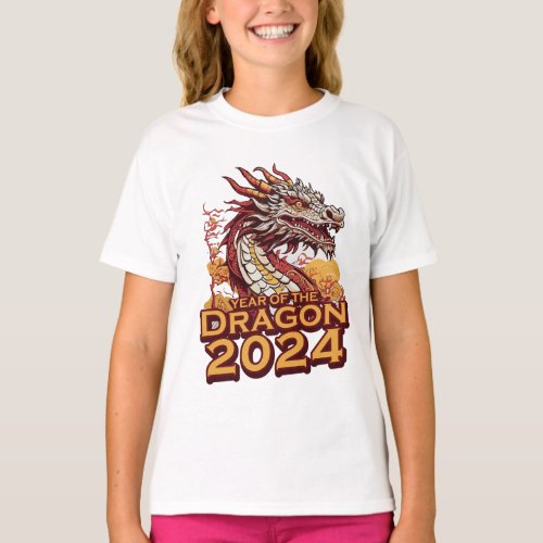 Year of the dragon 2024 girls white Hoody Dragon T_Shirt