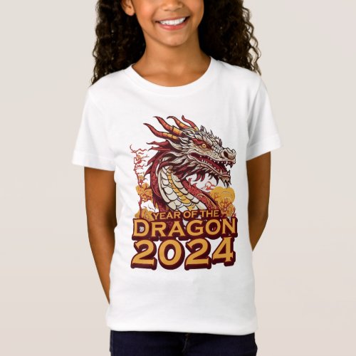 Year of the dragon 2024 Girls white Shirt Dragon T_Shirt