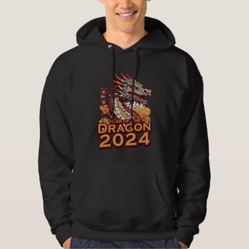 Year of the dragon 2024 mens black Hoodie Dragon Hoodie