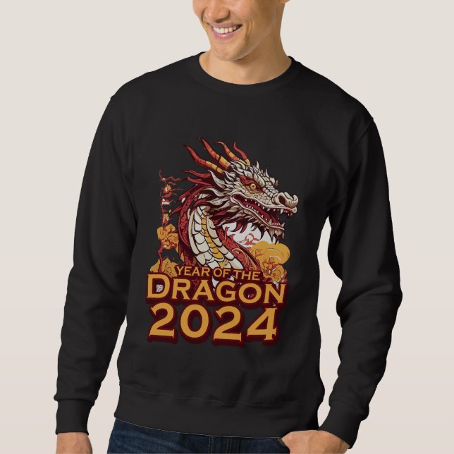 Year of the dragon 2024 men's black  sweatshirt (Front)