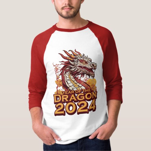 Year of the dragon 2024 Mens raglan Shirt Dragon T_Shirt