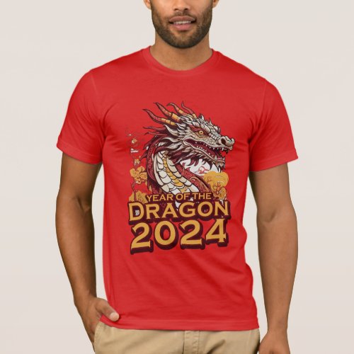 Year of the dragon 2024 Mens red Shirt Dragon T_Shirt