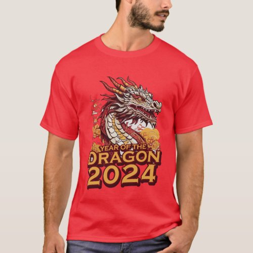 Year of the dragon 2024 Mens red T_Shirts Dragon T_Shirt