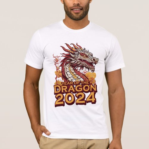 Year of the dragon 2024 Mens white Shirts dragon T_Shirt