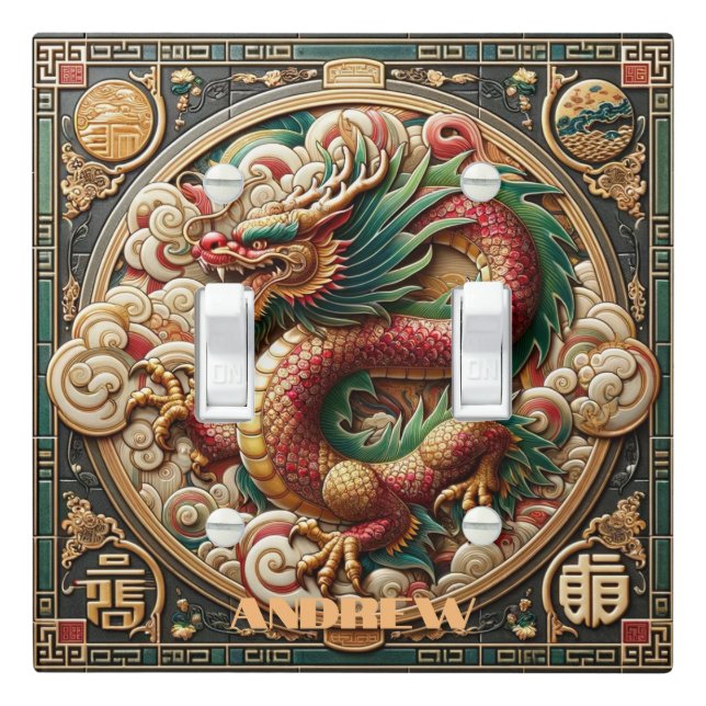 Year of the Dragon 2024 Traditional Ceramic Tile Light Switch Cover (In Situ)