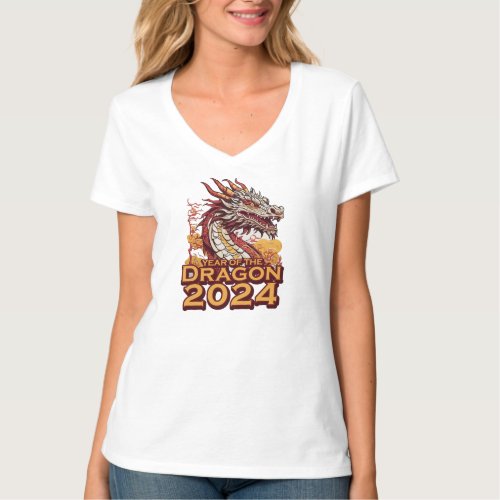 Year of the dragon 2024 Womens V_Neck T_Shirts
