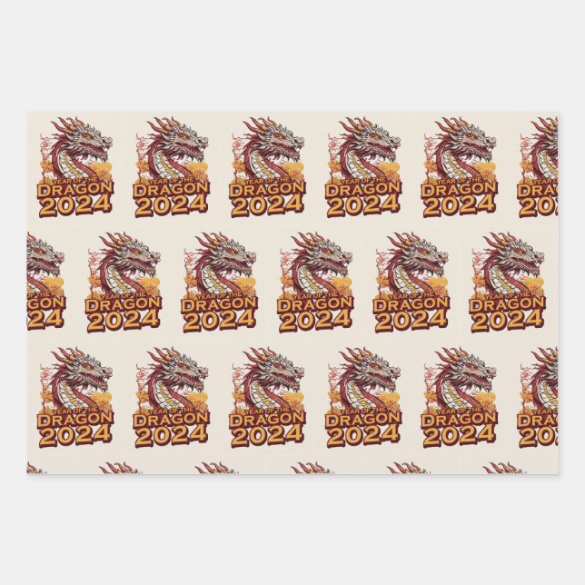 Year of the dragon 2024 wrapping papers, Dragon Paper Sheets (Front)