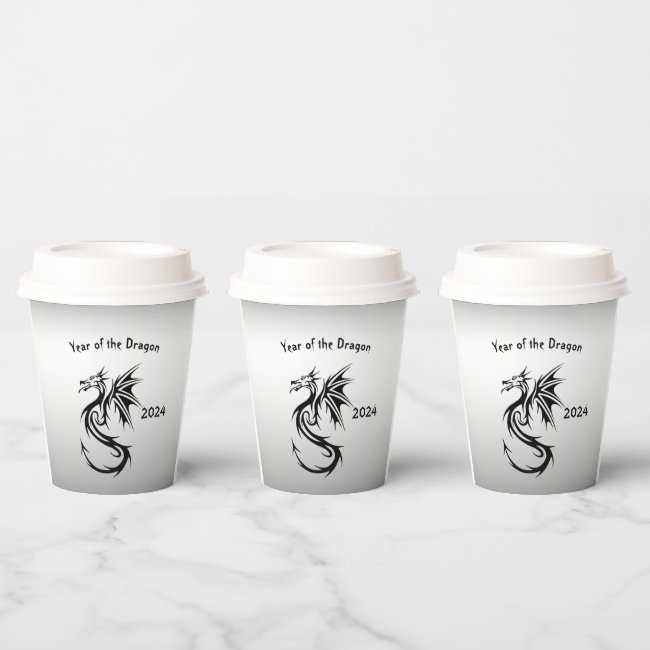 Year of the Dragon Black and Silver Paper Cups