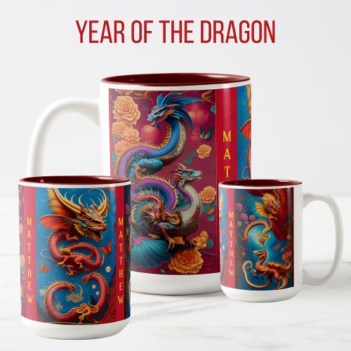 Year of The Dragon Chinese Astrology Sign Birthday Two_Tone Coffee Mug