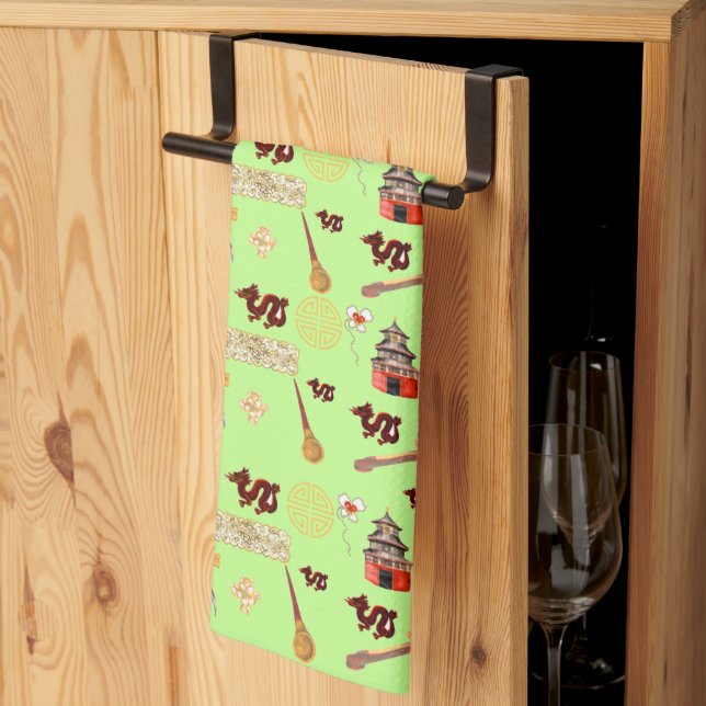 Year of The Dragon Chinese Favorites Music Luck Kitchen Towel (Thirds Fold)