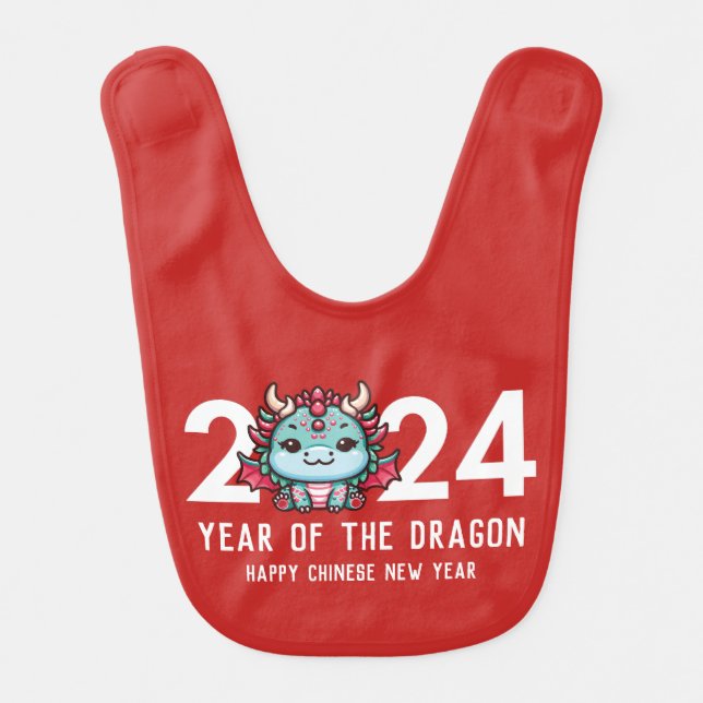 Year of the Dragon Chinese New Year 2024 Baby Bib (Front)