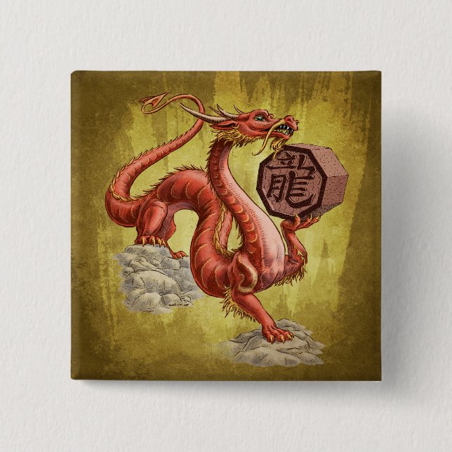 Year of the Dragon Chinese Zodiac Art Pinback Button (Front)