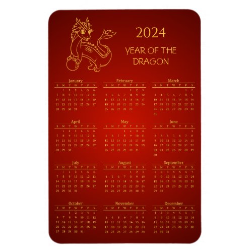 Year of the Dragon Chinese Zodiac Calendar 2024 Magnet