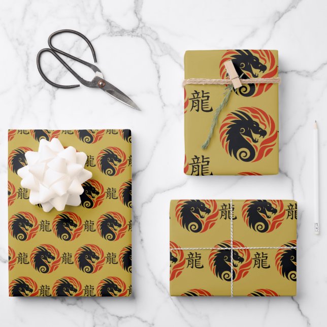 Year of the Dragon Design Wrapping Paper Sheets (Front)