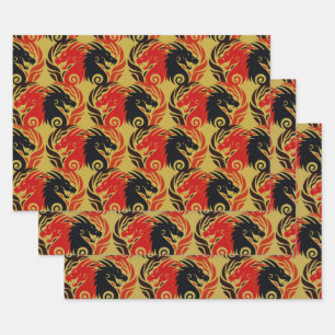 Year of the Dragon Design Wrapping Paper Sheets