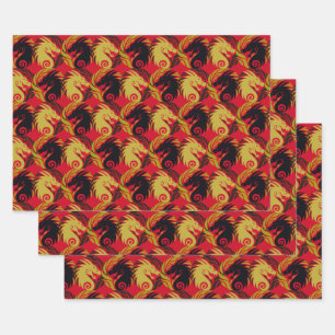 Year of the Dragon Design Wrapping Paper Sheets