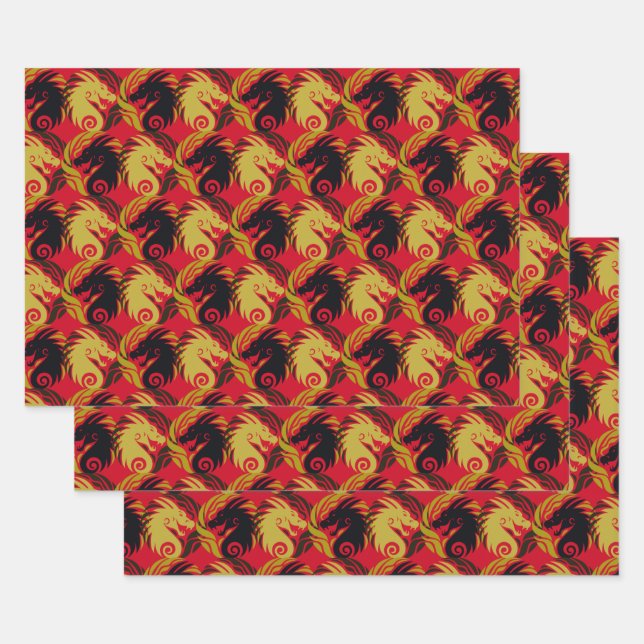 Year of the Dragon Design Wrapping Paper Sheets (Set)
