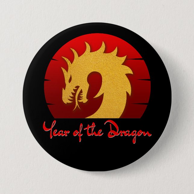 YEAR OF THE DRAGON GOLD RED BUTTON (Front)