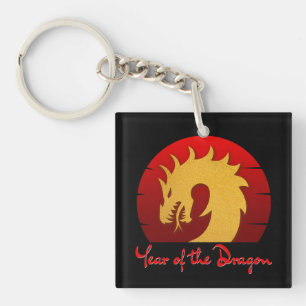 YEAR OF THE DRAGON GOLD RED KEYCHAIN