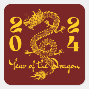 Year of the Dragon Gold Square Sticker