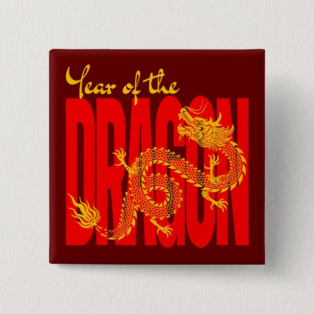 Year of the Dragon Red Gold Button (Front)