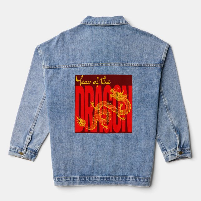 Year of the Dragon Red Gold Denim Jacket (Back)
