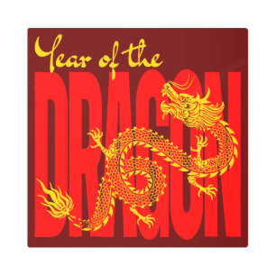 Year of the Dragon Red Gold Metal Print