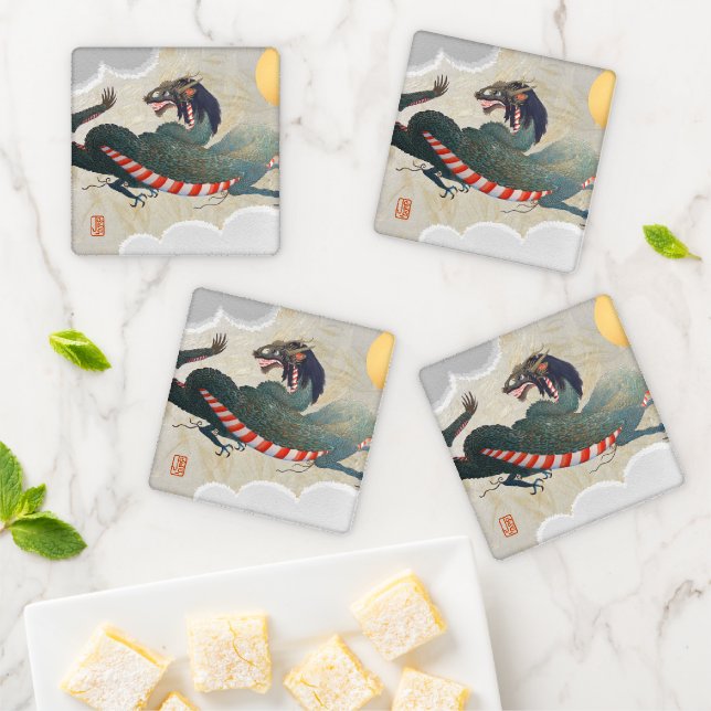 Year of the Dragon Square Acrylic Coaster Set (In Situ)