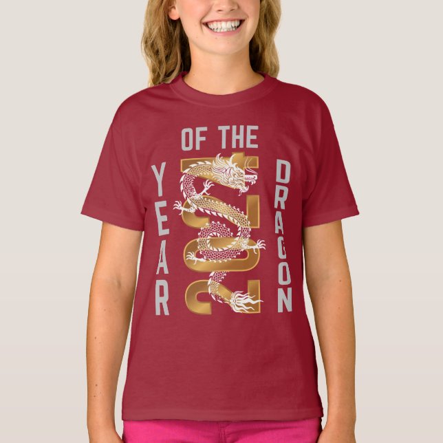 Year of the Dragon Year 2024 White Gray Gold T-Shirt (Front)