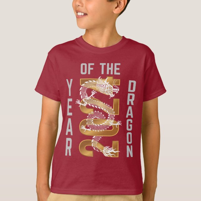 Year of the Dragon Year 2024 White Gray Gold T-Shirt (Front)