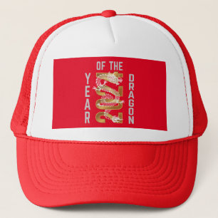 Year of the Dragon Year 2024 White Gray Gold Trucker Hat
