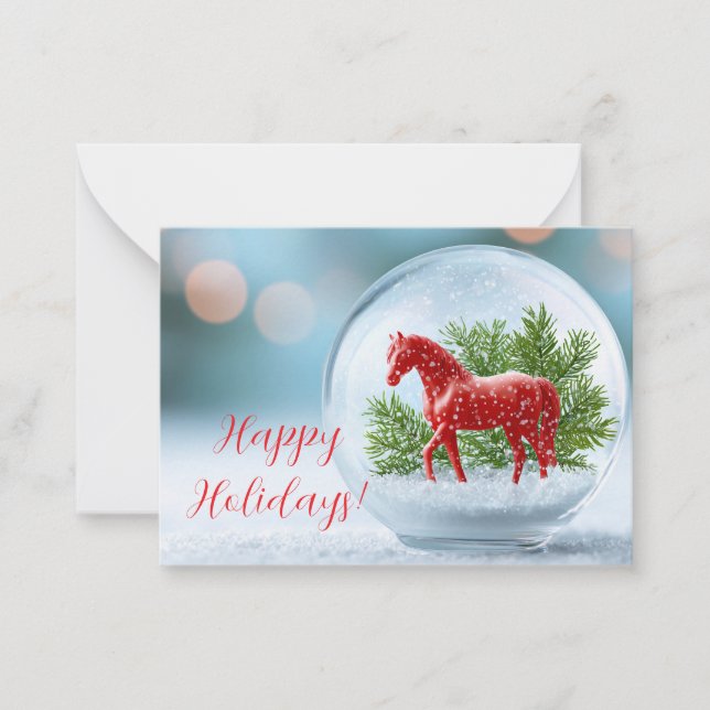 Year of the Fire Horse 2026: Festive Snow Globe Note Card (Front)