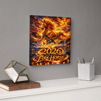 Year of the Fire Horse 2026 Square Wall Clock