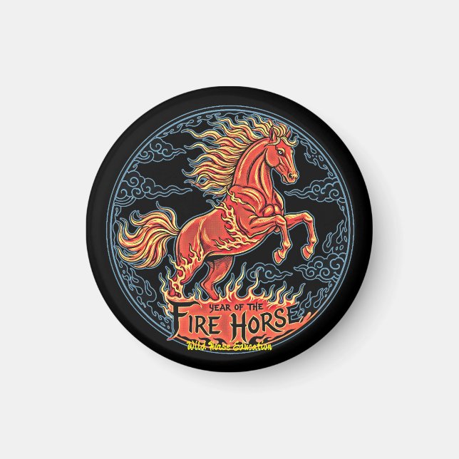 Year of the Fire Horse Black small magnet (Front)