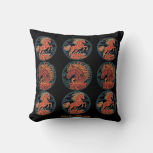 Year of the Fire Horse black Throw Pillow