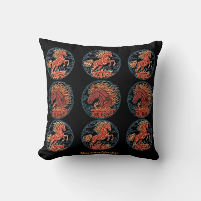Year of the Fire Horse black Throw Pillow (Front)
