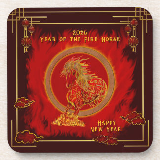 Year of the Fire Horse , Happy Lunar New Year Beverage Coaster