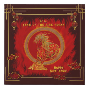 Year of the Fire Horse , Happy Lunar New Year Faux Canvas Print