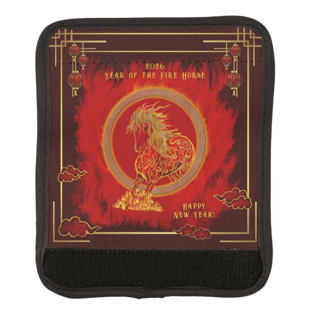 Year of the Fire Horse , Happy Lunar New Year Luggage Handle Wrap (Front)