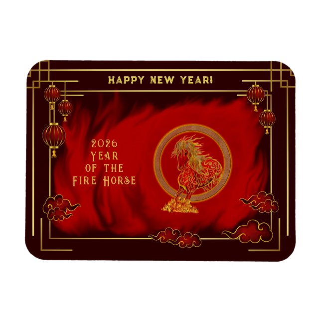 Year of the Fire Horse , Happy Lunar New Year Magnet (Horizontal)