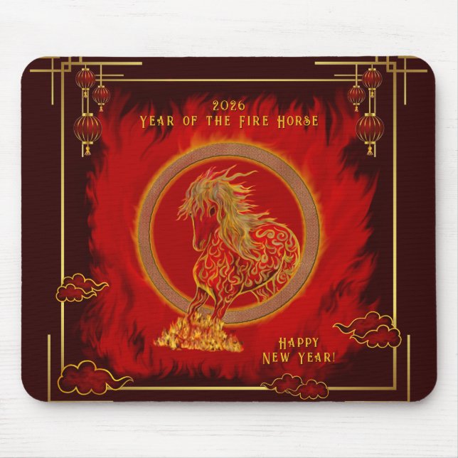 Year of the Fire Horse , Happy Lunar New Year Mouse Pad (Front)