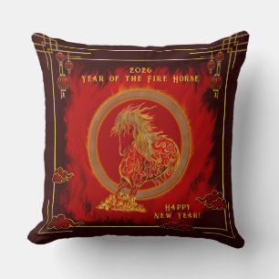 Year of the Fire Horse , Happy Lunar New Year Throw Pillow